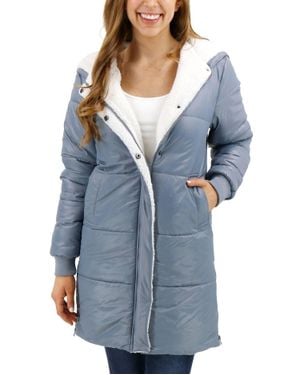 Grace and Lace Longline Hooded Puffer Jacket - Blue