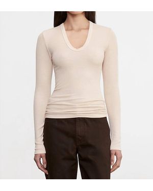 Enza Costa Silk Rib Long Sleeves U-Neck Top - White