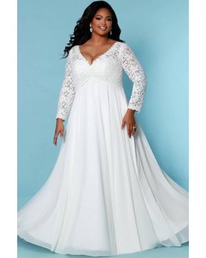 Sydney's Closet Long Sleeve A-Line Bridal Gown - Blue