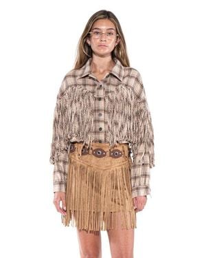 TRUEDAMES Desert Trail Fringe Plaid Shirt - Brown