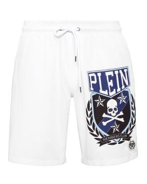 Philipp Plein Long Swim Boxer Skull & Bones - Blue