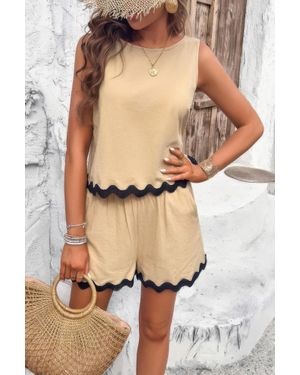 TRUEDAMES Two Pieces Printed Sleeveless Pockets Shorts Sets - Natural