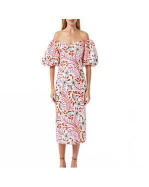 RHODE Karima Off The Shoulder Linen Midi Dress - Red