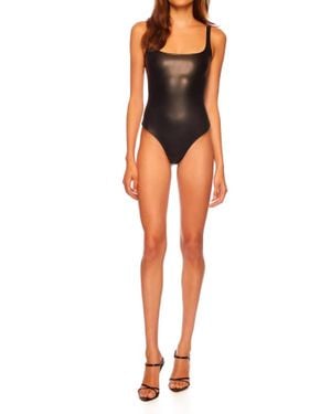 Susana Monaco Faux Leather Low Back Tank Bodysuit - Orange
