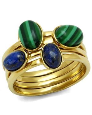 Fashnzfab Ip(Ion Plating) Stainless Steel Ring With Synthetic Malachite - Yellow
