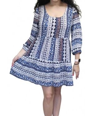 Umgee Cross Back Peasant Short Dress - Blue