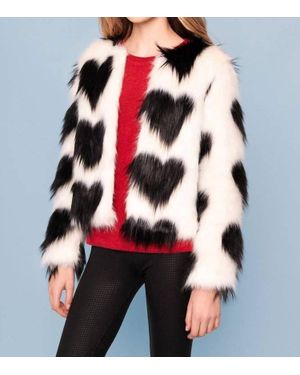 MIA Faux Fur Jacket With Hearts - Red