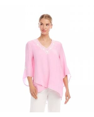 Karen Kane Bracelet Sleeve Embroidered Asymmetric Top - Pink