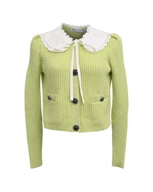 Self-Portrait Knitted Peter Pan Collared Cardigan - Green