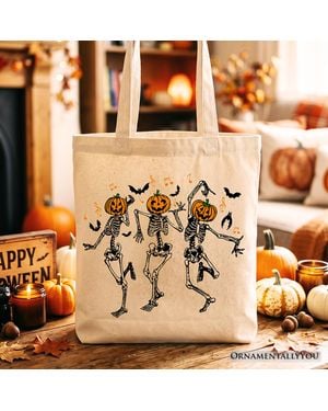 OrnamentallyYou Dry Bones Come Alive Tote Bag Dancing Skeleton Halloween Gift - Metallic