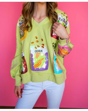 Queen Of Sparkles Multi Seed V Neck Sweatshirt - Pink