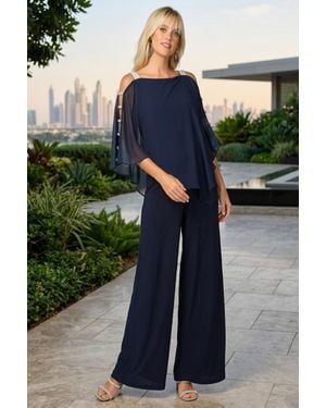 TRUEDAMES Cape Overlay Stretch Jersey Formal Jumpsuit - Green
