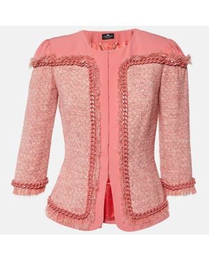 Elisabetta Franchi Tweed And Crepe Chain Detail Jacket - Pink