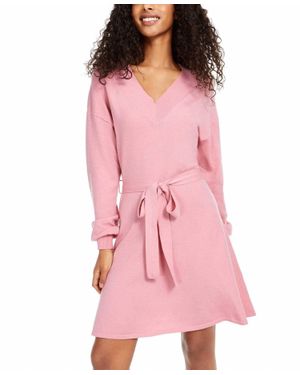 Sequin Hearts Juniors V Neck Fit And Flare Sweaterdress - Pink