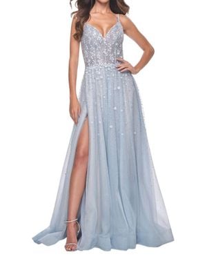 La Femme Floral Rhinestone Prom Dress - Blue