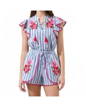 Sugarlips Grisa Striped Tassel Trim Top - Blue