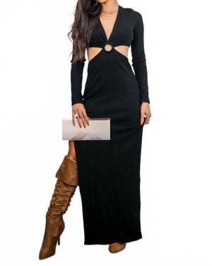 SurelyMine O Ring Cut Out Side Slits Sweater Dress - Black