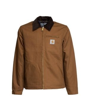 Carhartt Cotton Casual Jacket With Velvet Collar And Adjustable Features - Brown
