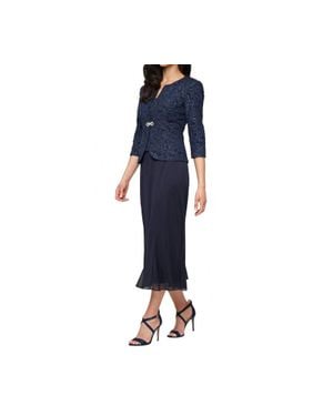 Alex Evenings Tea Length Jacket Dress - Blue