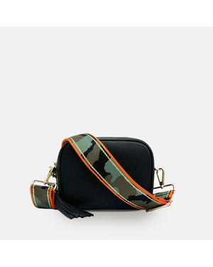 Apatchy London Leather Crossbody Bag With & Stripe Camo Strap - Black