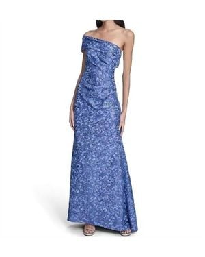 Eliza J One-Shoulder Side Tucks Long Dress - Blue