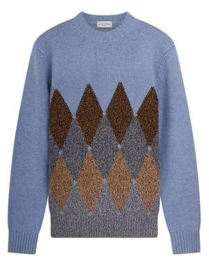 Ballantyne Textured Argyle Wool Sweater - Blue