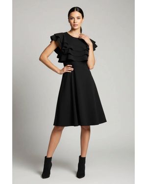 She + Sky Flutter Sleeve Heavy Knit Dress - Black