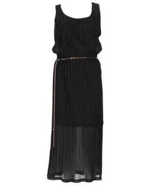 JOSHE Sleeveless Midi Dress With Sheer Pleated Overlay - Black