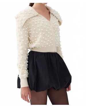 Nocturne Wide Neck Knit Polo Top - White