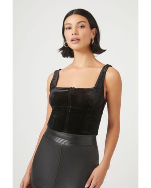 Forever 21 Velvet Hook-And-Eye Crop Top - Black