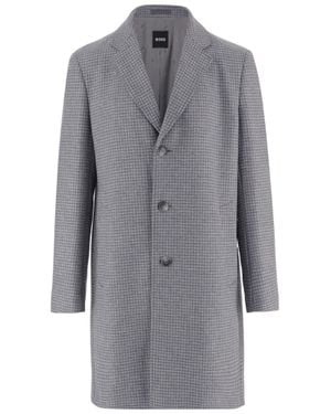 BOSS Wool Coat With Houndstooth Pattern And Tailored Design - Gray