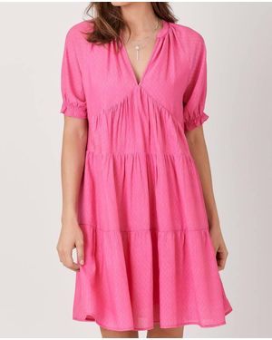 Mystree Split Neck Tiered Dress - Pink