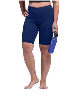 On The Plus Side Plus Size Solid Cotton Lycra Bike Shorts - Blue