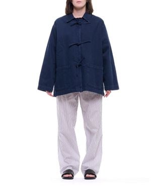 Cellar Door Straight Cotton Pants With Vertical Stripes - Blue