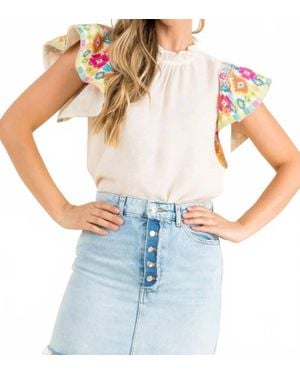Thml Embroidered Ruffle Sleeves Top - Blue