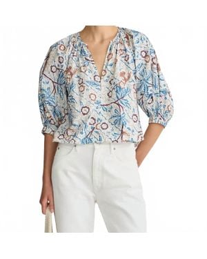 Apiece Apart Batik Nele Lantern Sleeve Top - Blue
