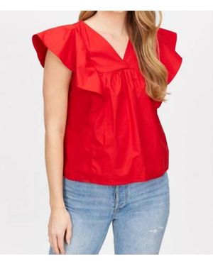 Before You Poplin Flutter Detail Blouse - Red