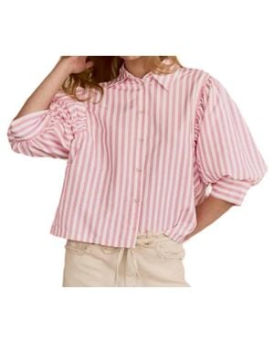 Urban Daizy Puffed Sleeve Stripe Blouse - Pink