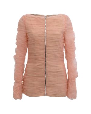 KHAITE Vienna Crystal-Embellished Pleated-Tulle Top - Pink