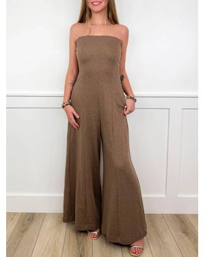 Davi & Dani Strapless Cotton Blend Jumpsuit - Brown