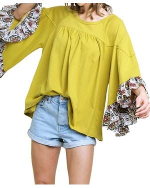 Umgee Medallion Ruffled Bell Sleeve Top - Yellow
