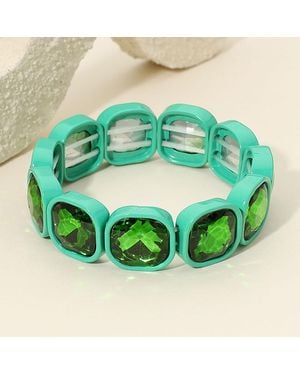 Fashnzfab Faceted Cushion Gem Beaded Stretch Bracelet - Green