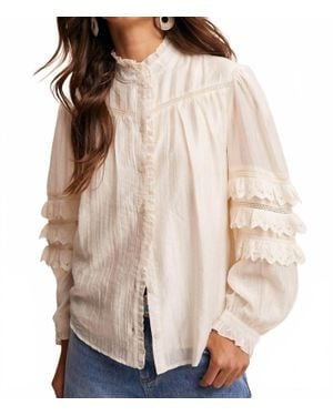 Listicle Lace Ruffle Sleeve Blouse - Natural