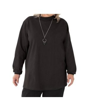 On The Plus Side Cotton Jersey Mock Turtleneck Long Sleeve Top - Black