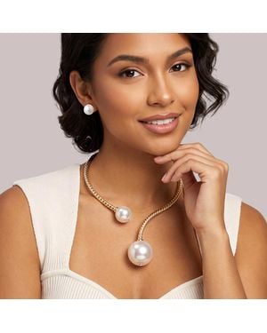 Fashnzfab Chunky Pearl Textured Metal Collar Choker Necklace - Brown