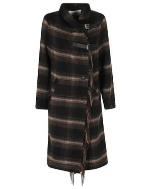 Isabel Marant Khaki Checkered Wool-Blend Long Coat - Black