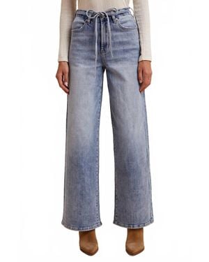 Anniewear Stretch High Rise Tie Waist Wide Leg Denim Pants - Blue