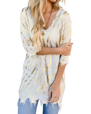 Amoli Sigrid Printed Distressed Knit Tunic - White