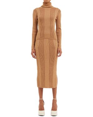 French Connection Mari Side Slit Long Pencil Skirt - Natural
