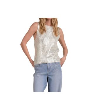 Elan Metallic Crewneck Sleeveless Sweater - Blue